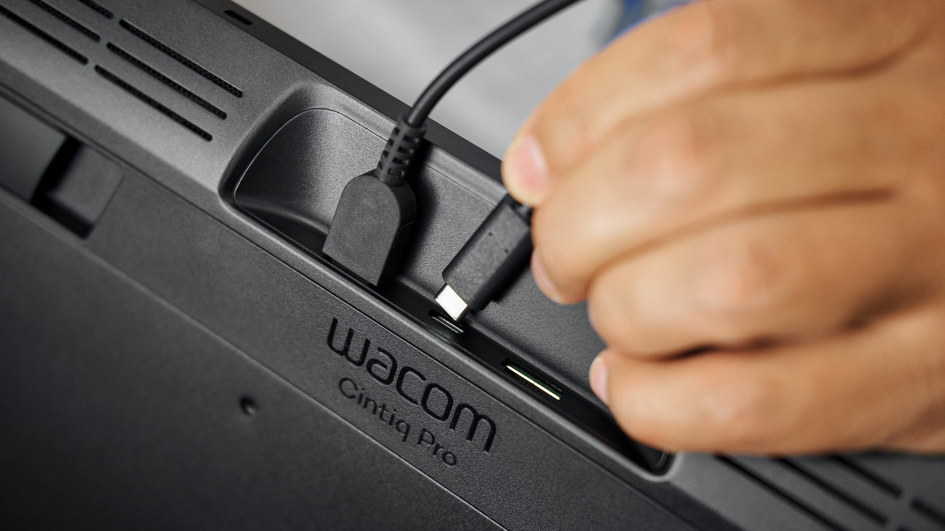 Cables at back of Wacom Cintiq Pro 16