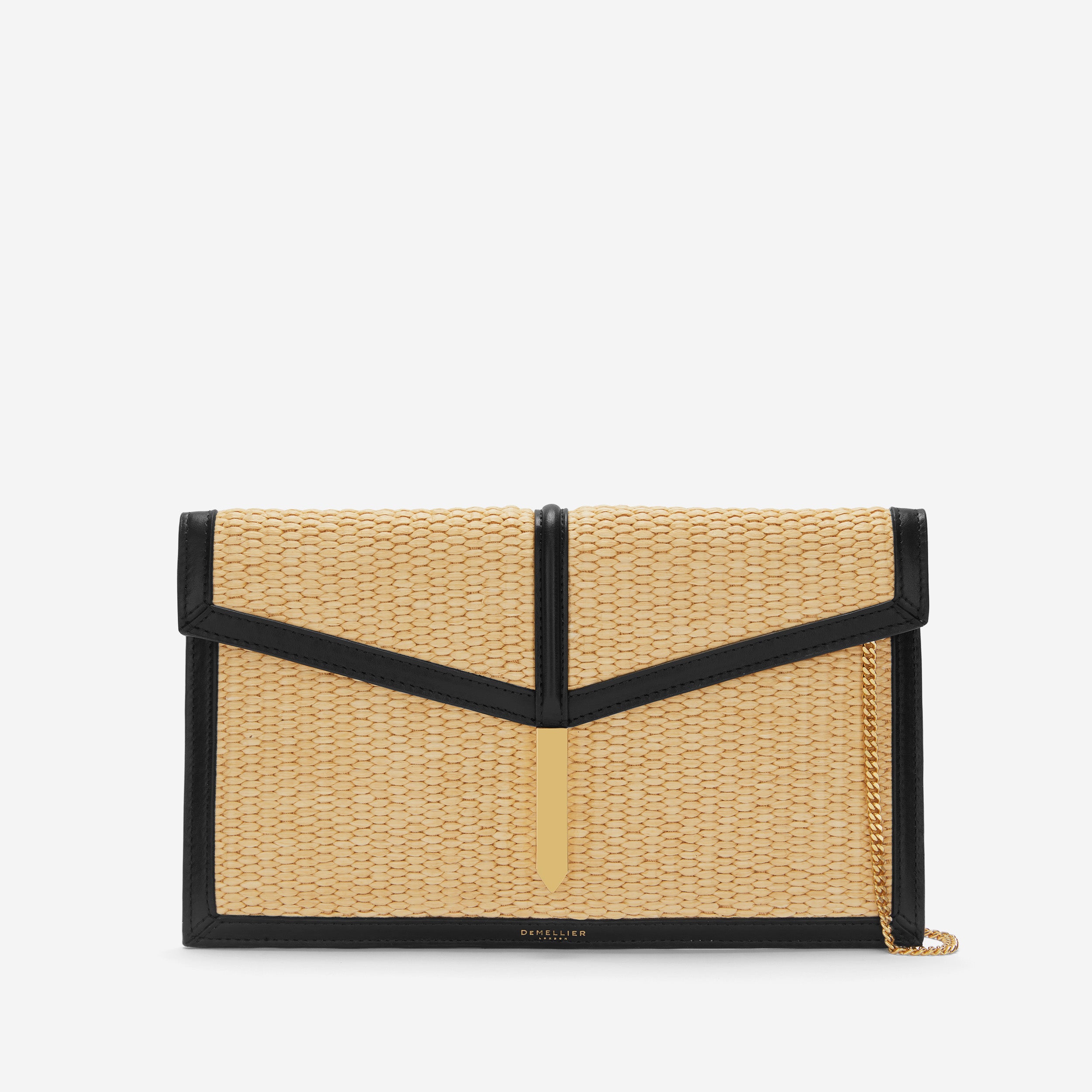 The Tokyo Clutch | Black Smooth 
Warm Raffia | Demellier