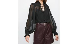 Karen Millen silk blouse with fine tucks top