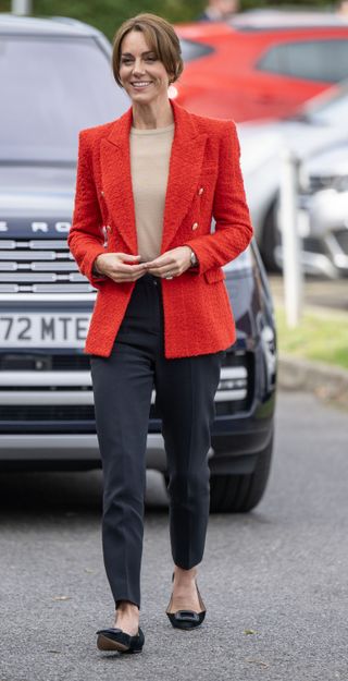 Catherine, Princess of Wales arrives to join a Portage Session for her 'Shaping Us' campaign on early childhood on September 27, 2023 in Sittingbourne, England