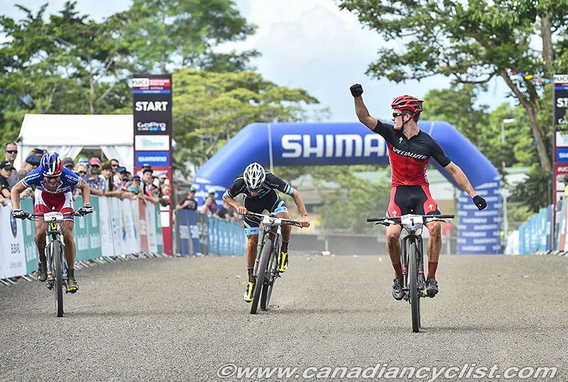 Samuel Gaze (Specialized Racing) wins the sprint for the top spot on the podium