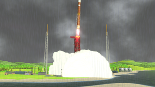 A screenshot from "Mars Horizons" showing a rocket launch.