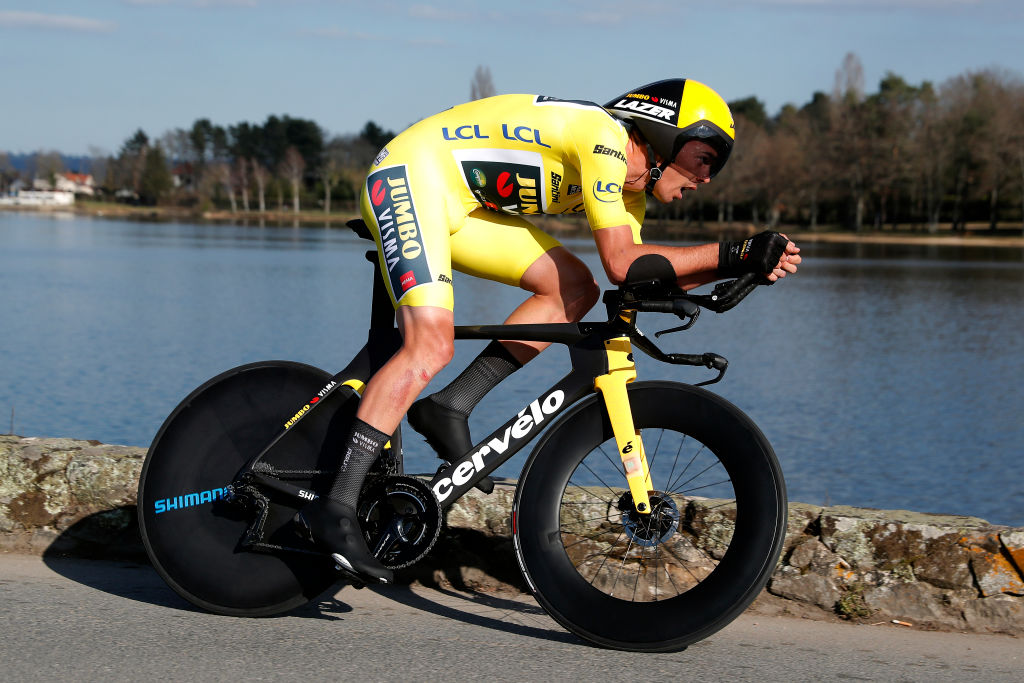 MONTLUCON FRANCE MARCH 09 Christophe Laporte of France and Team Jumbo Visma yellow leader jersey sprints during 80th Paris Nice 2022 Stage 4 a 134km individual time trial from Domrat to Montluon ParisNice WorldTour on March 09 2022 in Montlucon France Photo by Bas CzerwinskiGetty Images