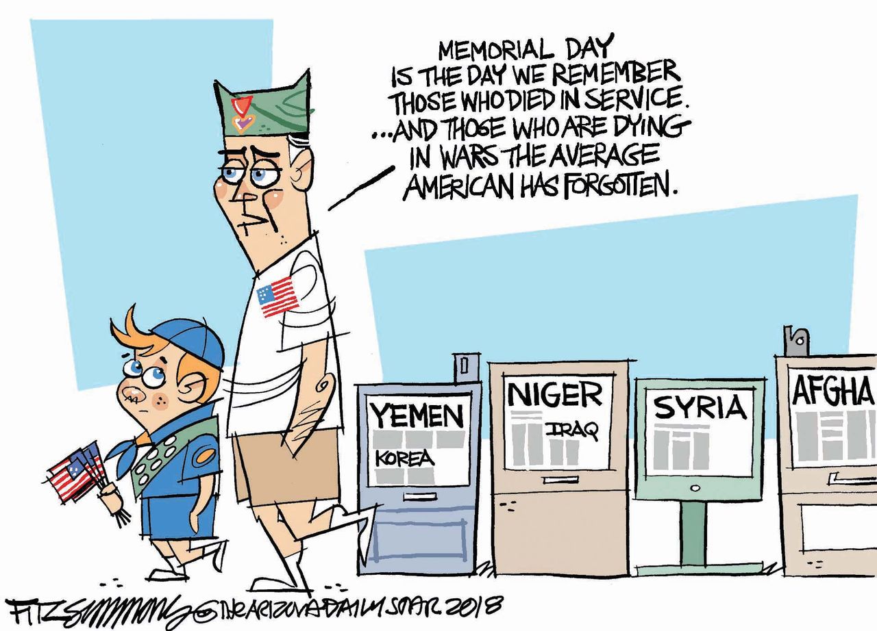 Political cartoon US Memorial day Yemen Niger Syria Afghanistan