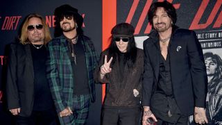 [from left] March 18, 2019: Vince Neil, Nikki Sixx, Mick Mars and Tommy Lee arrive at the premiere of Netflix’s The Dirt in Hollywood