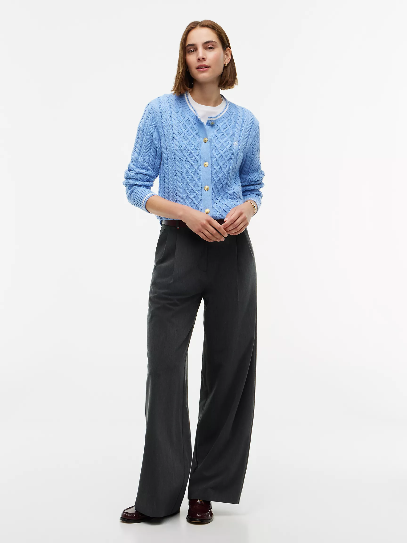 Tommy Hilfiger , Gold-Button Mixed-Knit Tipped Cardigan
