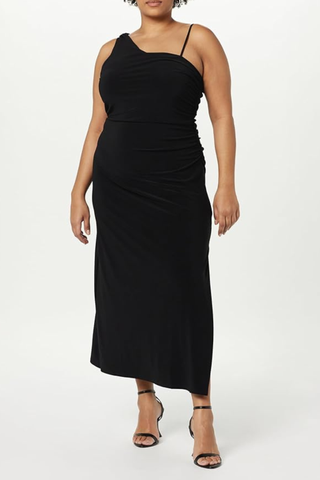 The Drop Women's Lupita Draped One-Shoulder Maxi Dress, Black, Xs