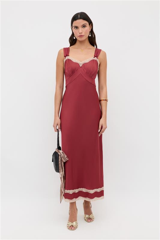Lucie Satin Midi Dress in Red Rose