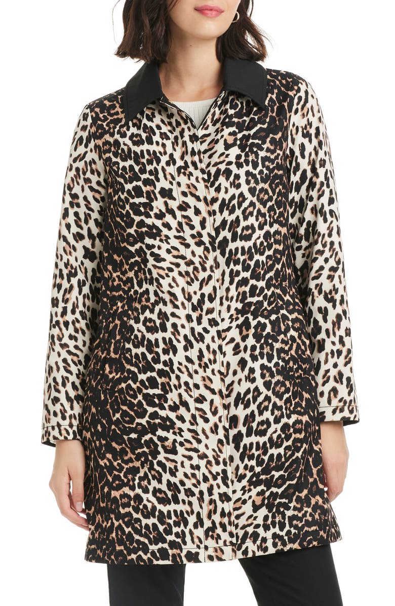 Water Resistant Leopard Print A-Line Raincoat