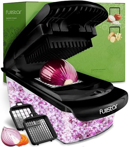 Fullstar Vegetable Chopper - Food Chopper - Onion Chopper - Vegetable Slicer & Spiralizer - Veggie Chopper With Container - Kitchen Gadgets - Home Essentials - Kitchen Accessories (2 in 1, Black)