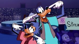 Max and Goofy dancing at the Powerline VR experience