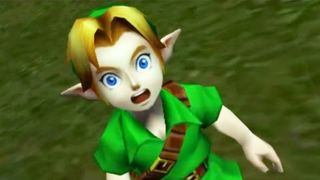 Link is shocked in a screenshot from The Legend of Zelda: Ocarina of Time 3D.