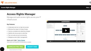 SolarWinds Access Rights Manager website screenshot