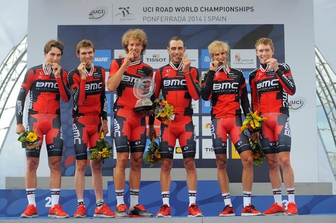 BMC riders kiss their gold medals