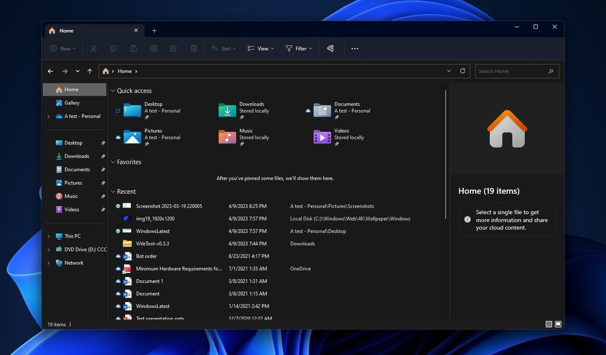 Screenshot of new File Explorer