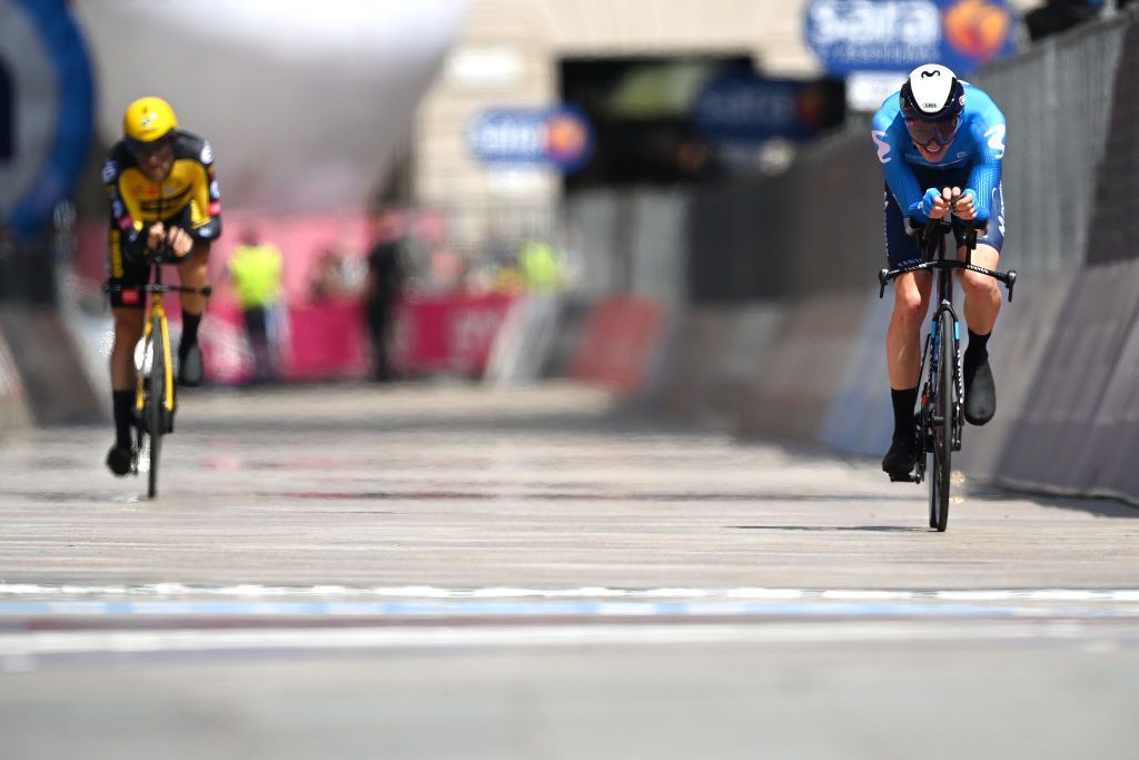 MILAN ITALY MAY 30 Matteo Jorgenson of United States and Movistar Team at arrival during the 104th Giro dItalia 2021 Stage 21 a 303km Individual Time Trial stage from Senago to Milano ITT UCIworldtour girodiitalia Giro on May 30 2021 in Milan Italy Photo by Stuart FranklinGetty Images