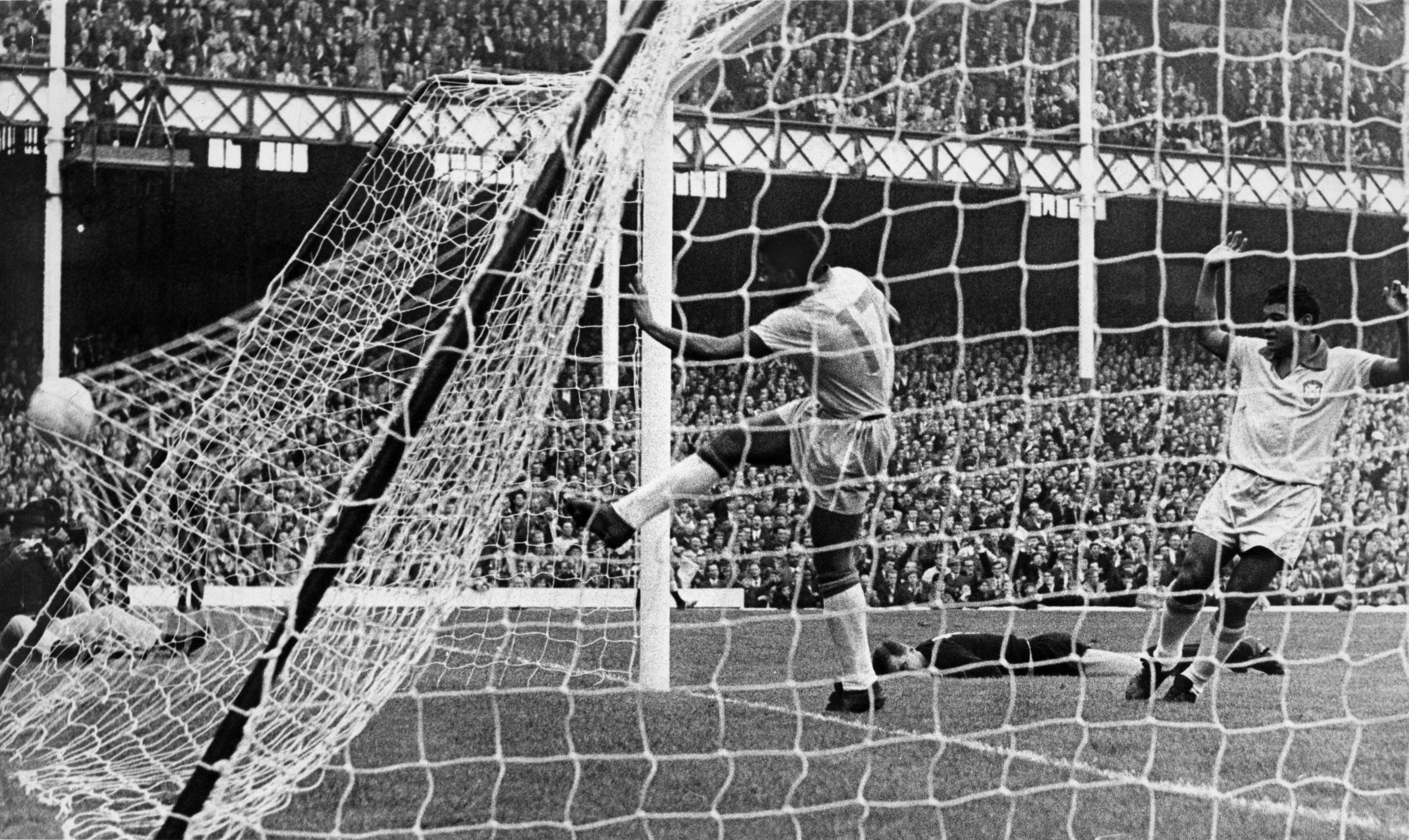 Brazil score against Bulgaria at Goodison Park in the 1966 World Cup.