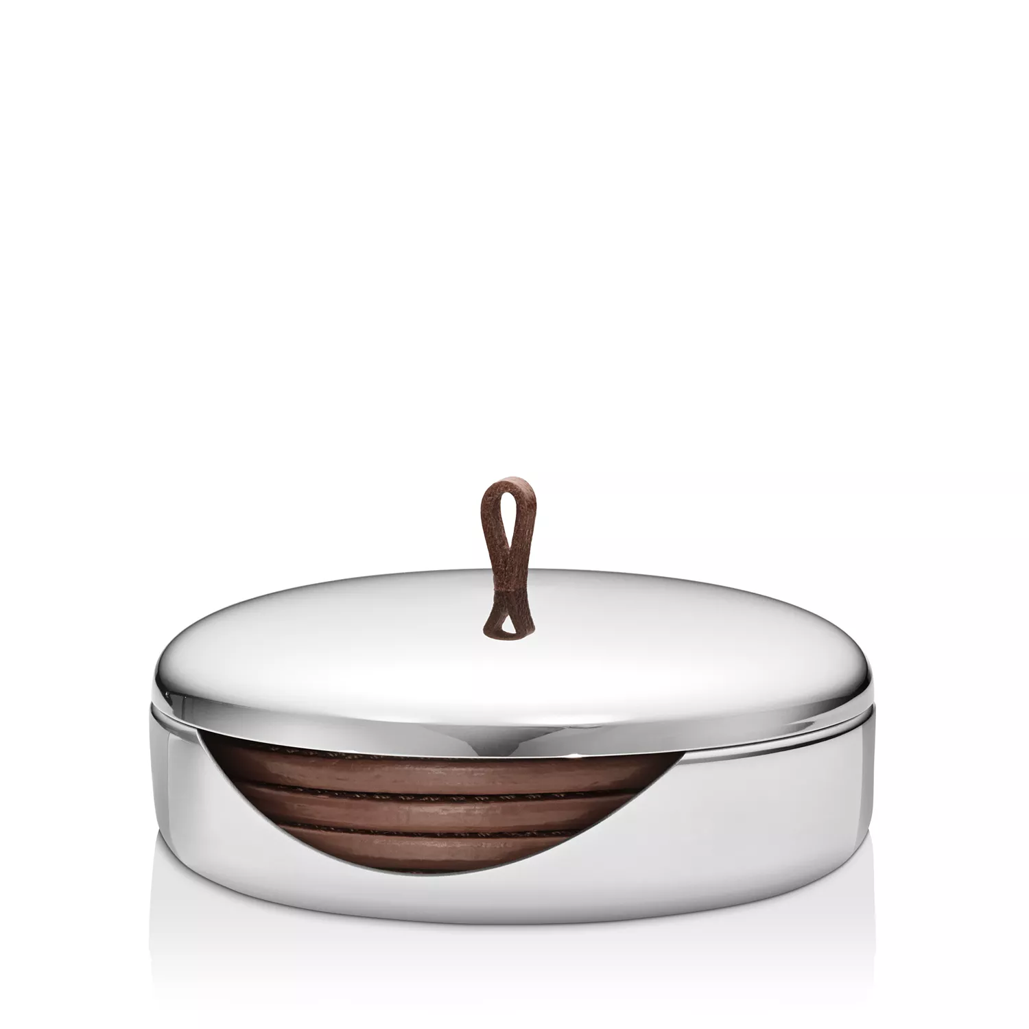 Sky Stainless Steel & leather coaster set