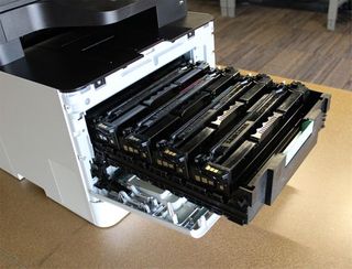 The Samsung ProXpress C3060W features a slide out rack that lets you easily install and remove toner cartridges.