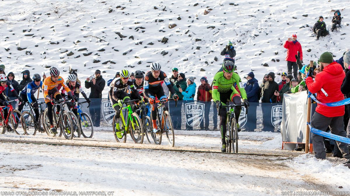 Stephen Hyde takes the hole shot in the Elite Men's race.