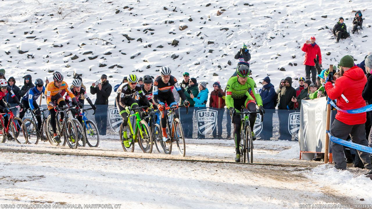 Stephen Hyde takes the hole shot in the Elite Men's race.