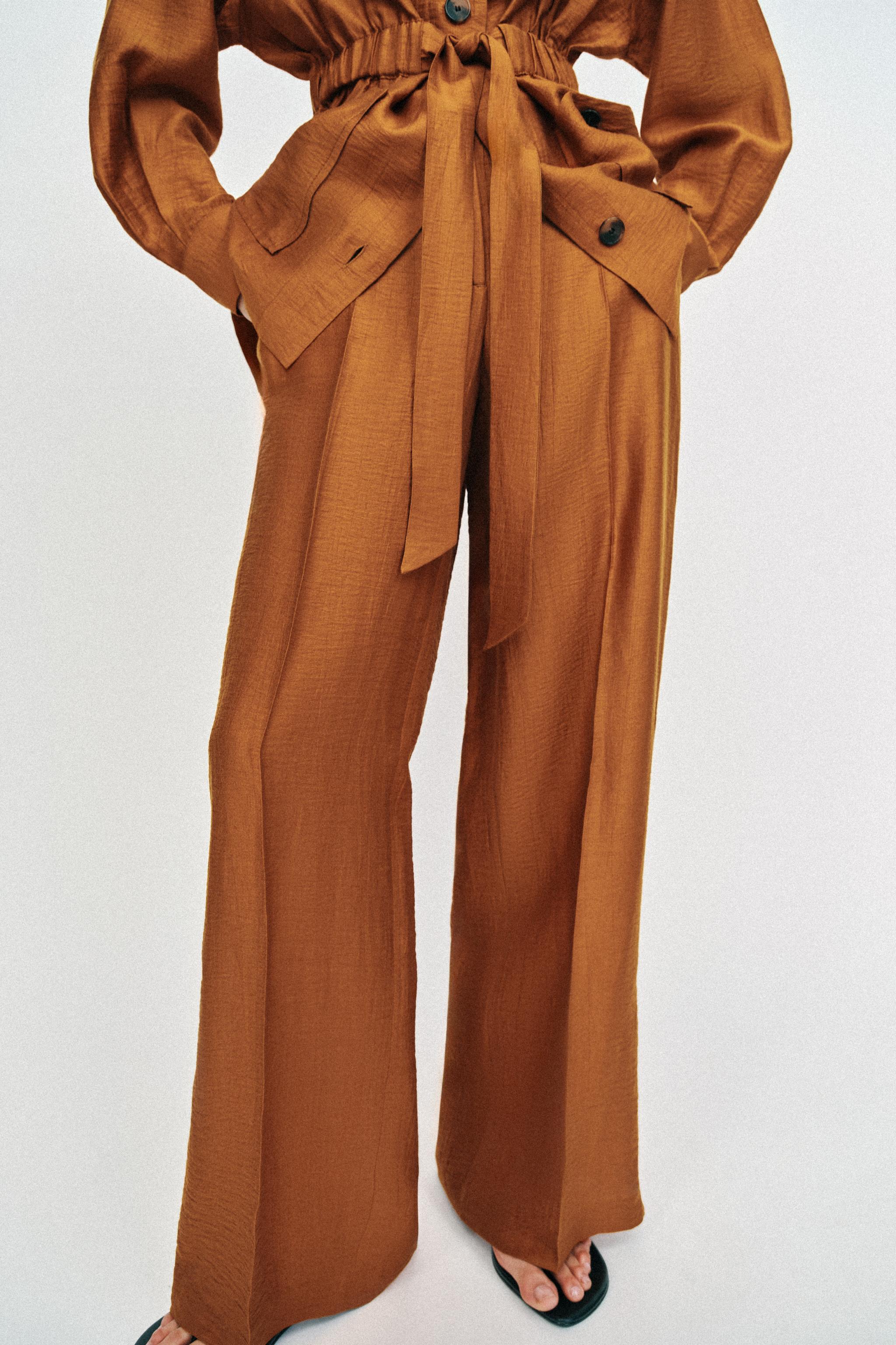 Flowy Linen Blend Pants With Slits