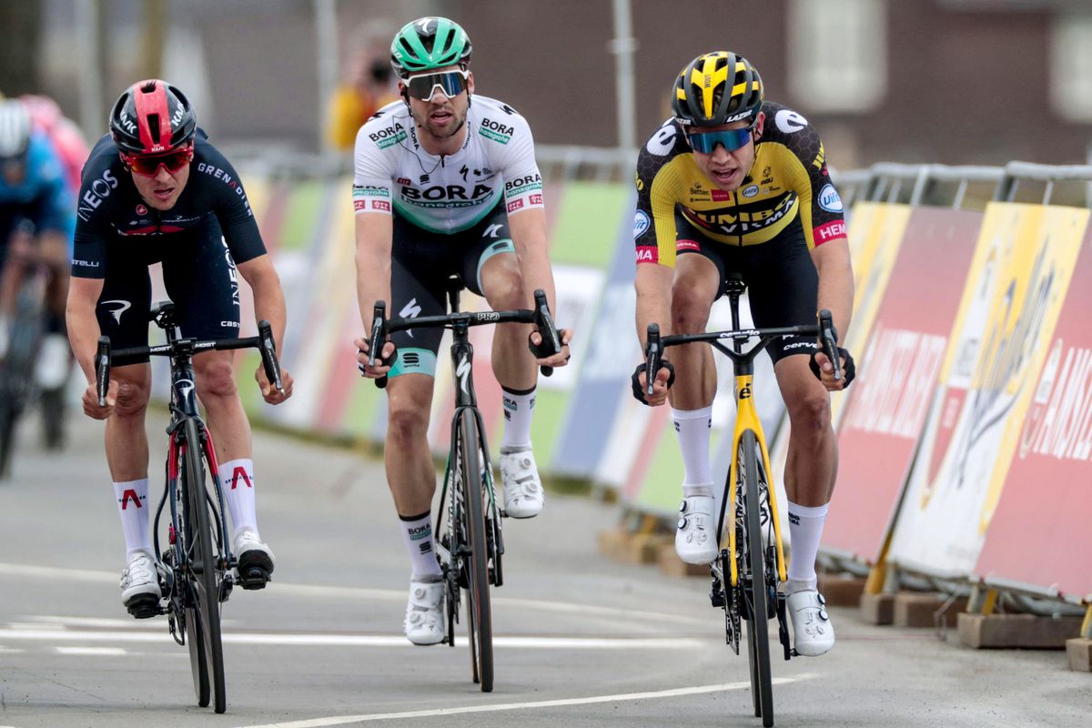 Amstel Gold Race 2021 - 55th Edition - Valkenburg - Berg en Terblijt 218,6 km - 18/04/2021 - Wout Van Aert (BEL - Jumbo - Visma) - Tom Pidcock (GBR - Ineos Grenadiers) - Maximilian Schachmann (GER - Bora - Hansgrohe) - photo Davy Rietbergen/CV/BettiniPhoto&Acirc;&copy;2021