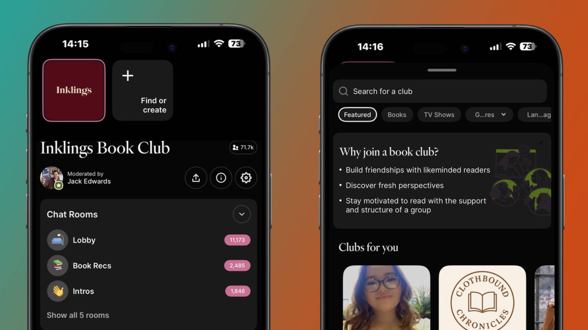 Two iPhones showing the Fable app