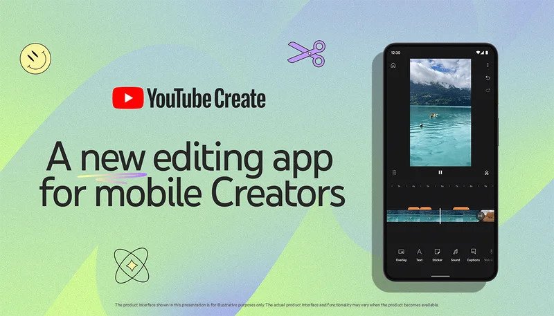 A graphic from YouTube promoting the video editing app, YouTube Create.