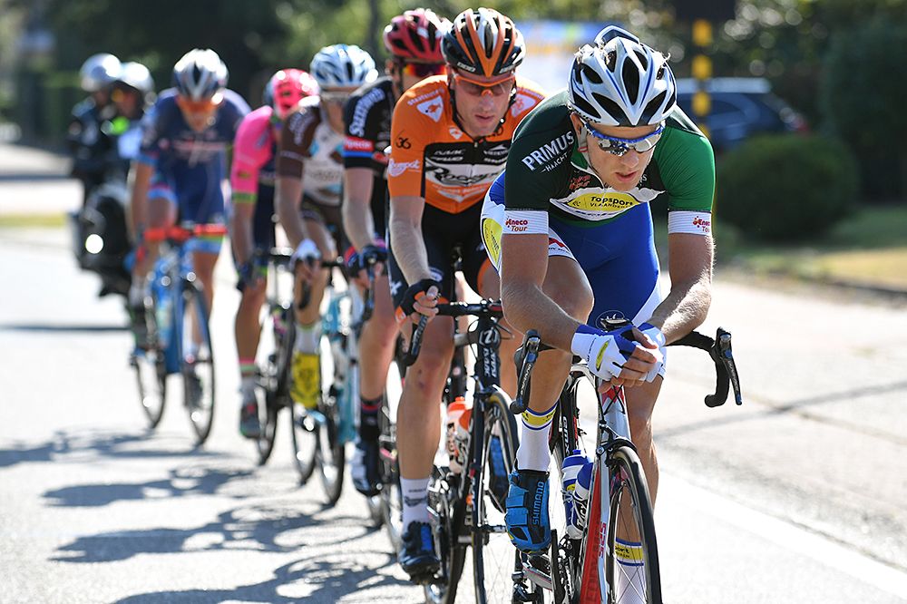 The day's breakaway: Luka Pibernik (Lampre-Merida), Mark McNally (Wanty-Groupe Gobert), Bert Van Lerberghe (Topsport Vlaanderen-Baloise), Alexis Gougeard (AG2R La Mondiale), Chad Haga (Giant-Alpecin)