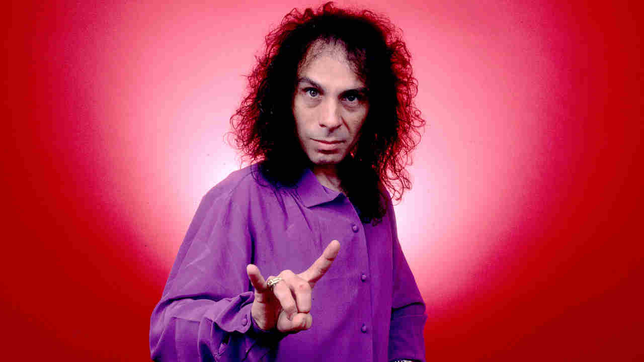 Ronnie James Dio posing for a photograph