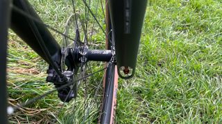 Close up of DT Swiss fork on mountain bike