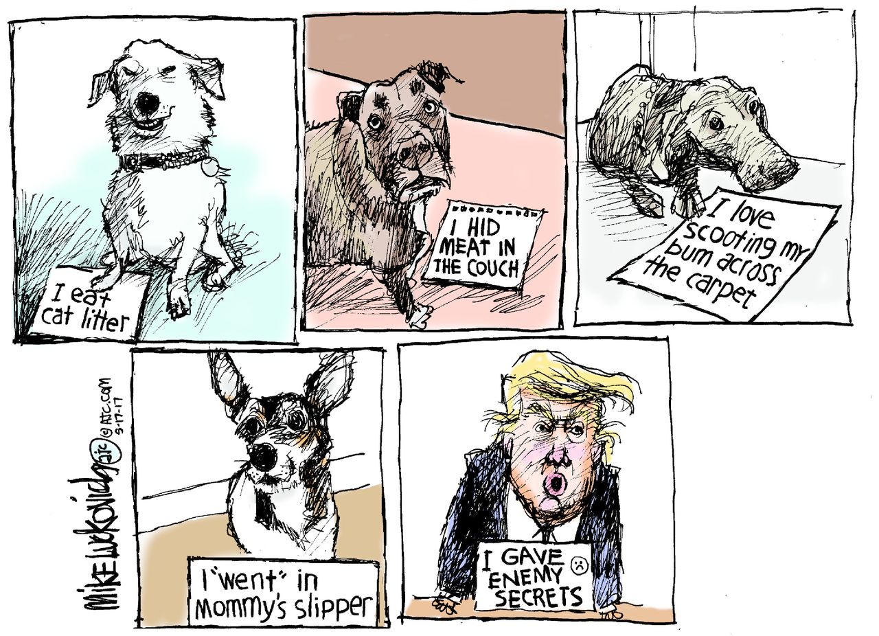 Political cartoon U.S. Trump Russia intelligence leaks dogs