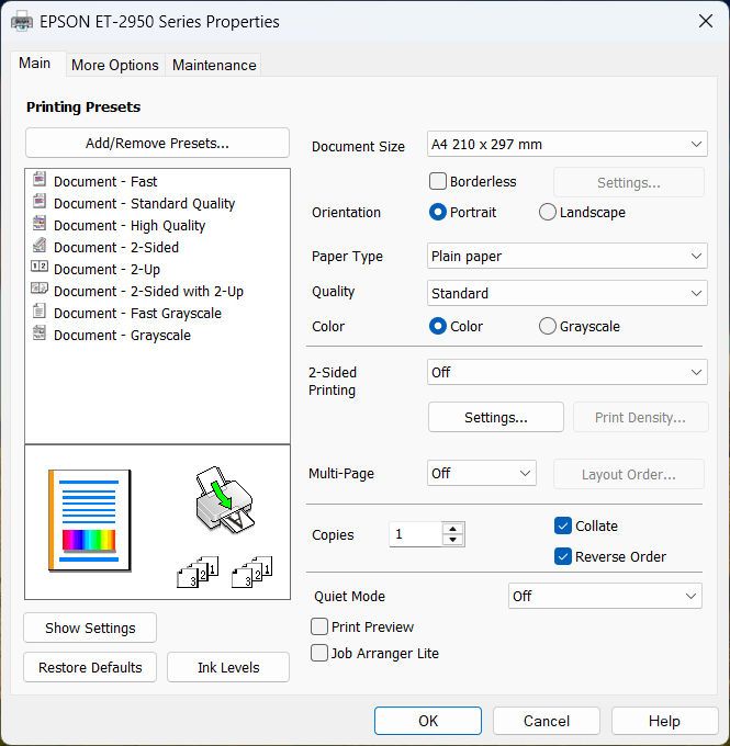 Epson EcoTank ET-2950 printer driver