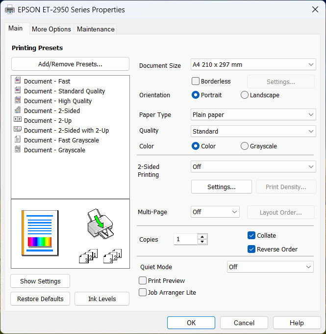 Epson EcoTank ET-2950 printer driver