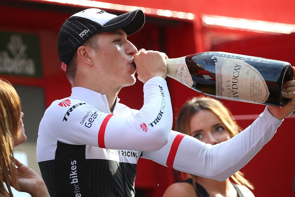 Danny van Poppel (Trek Factory Racing) on the Vuelta's stage 12 podium.