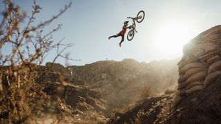 A mountain biker doing a trick at Rampage