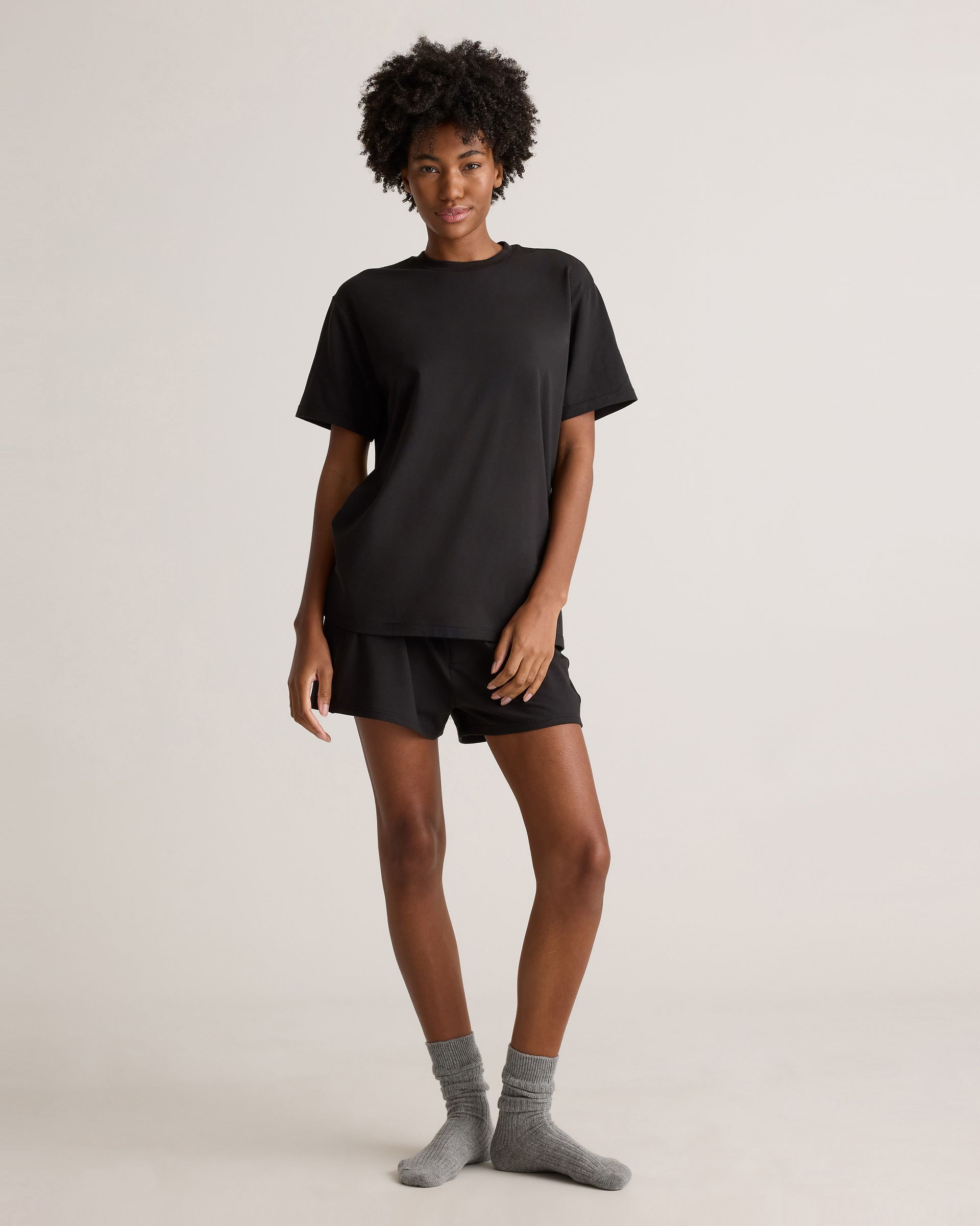 Dream Lounge Oversized Short Sleeve Pajama Set in Light Heather Grey