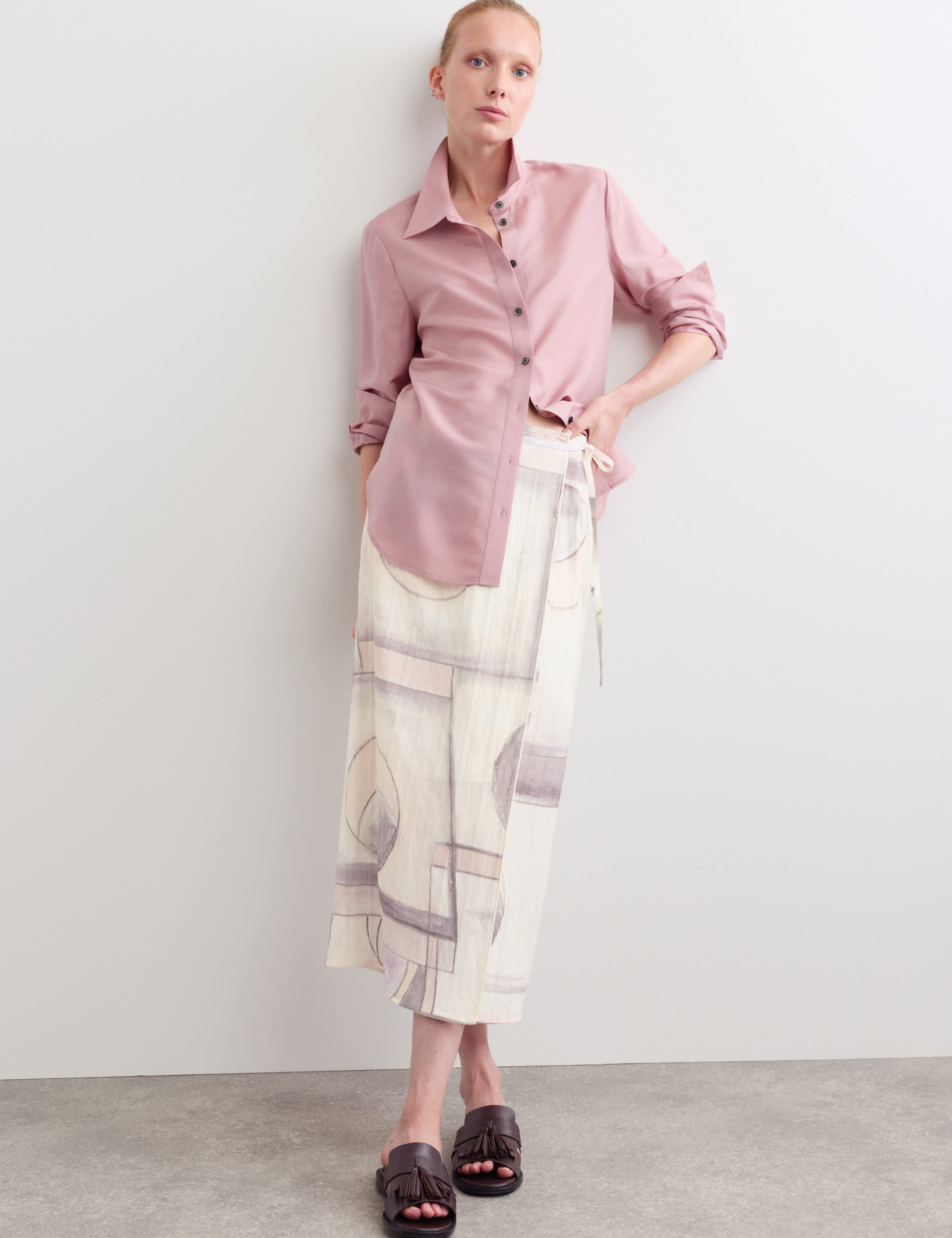 Abstract Printed Midi Wrap Skirt