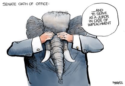 Political Cartoon U.S. GOP Senate Oath Of Office Impeachment Juror
