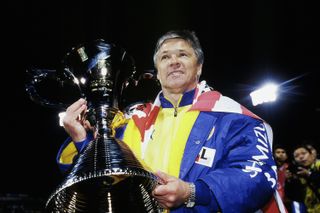 Steve Perryman of Shimizu S-Pulse celebrates his side's J1 second stage champions title in November 1999.