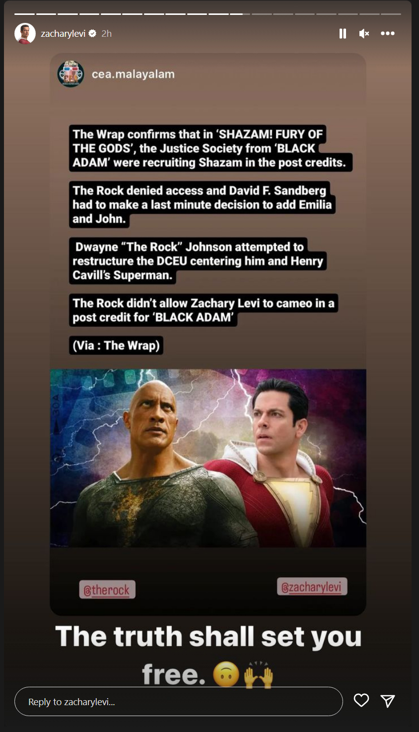 Zachary Levi responds to reports about Dwayne Johnson, Black Adam, and Shazam