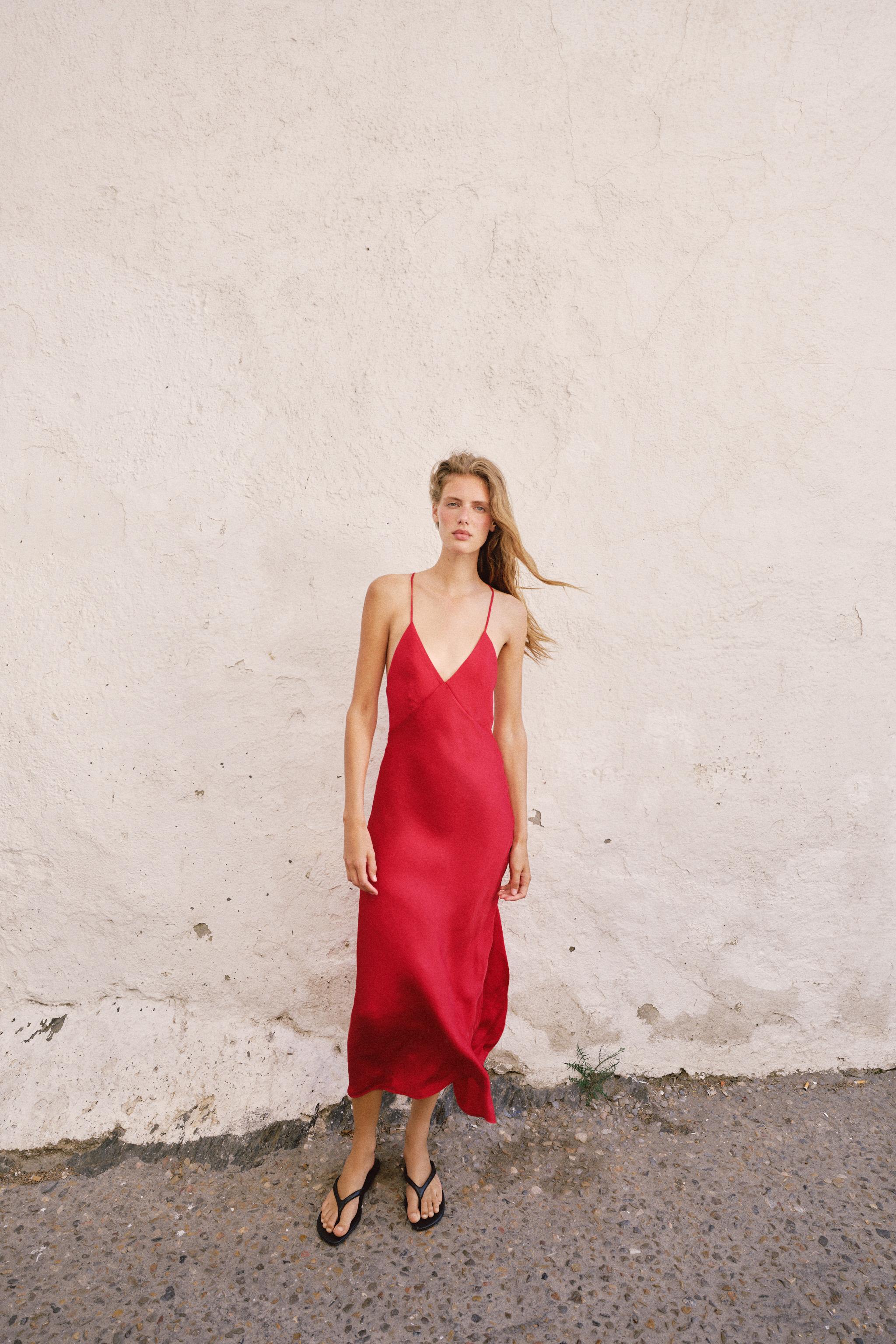 Beaded Satin Effect Midi Dress