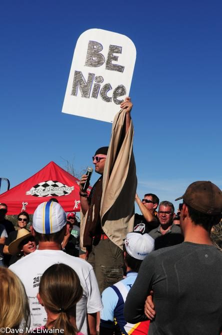 A "Preacher" gave the pre-race instructions; "Be Nice"