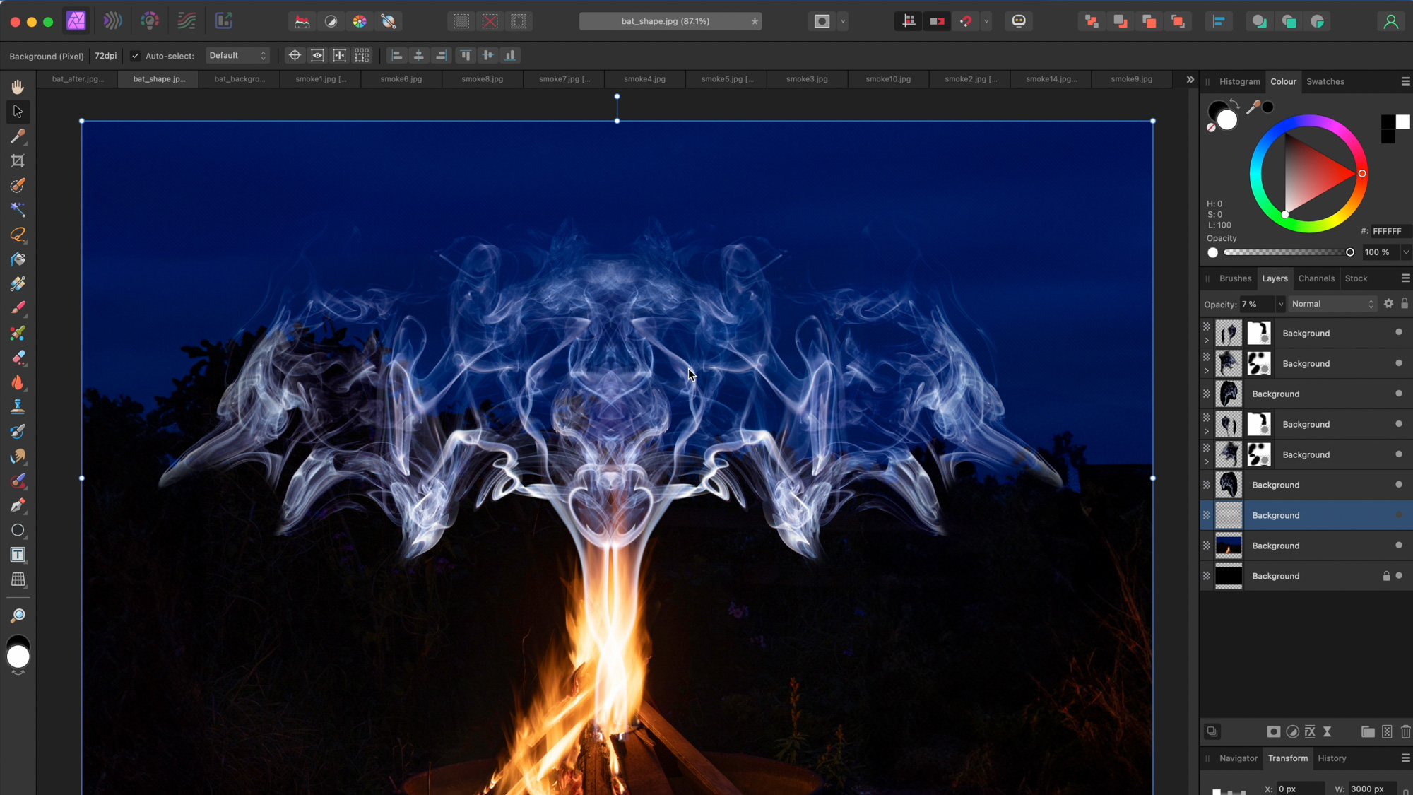 Finish off this cool technique by adding in a background to make it appear as if your smoky bat spectre is coming out from the fire