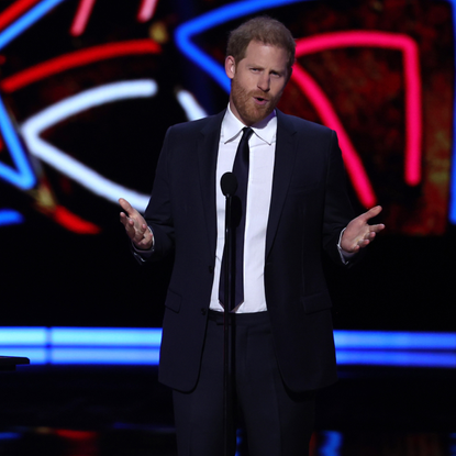 Prince Harry, Duke of Sussex presents the Walter Payton Man of the Year Award at the 13th Annual NFL Honors on February 8, 2024 in Las Vegas, Nevada.