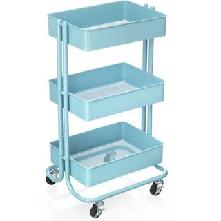 hobbycraft blue trolley with white background