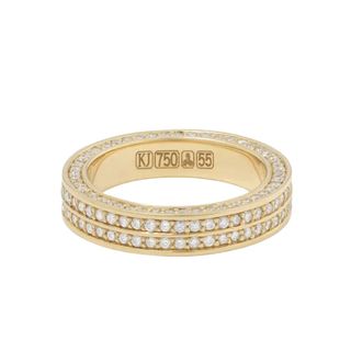 gold ring with three diamond rows around the band
