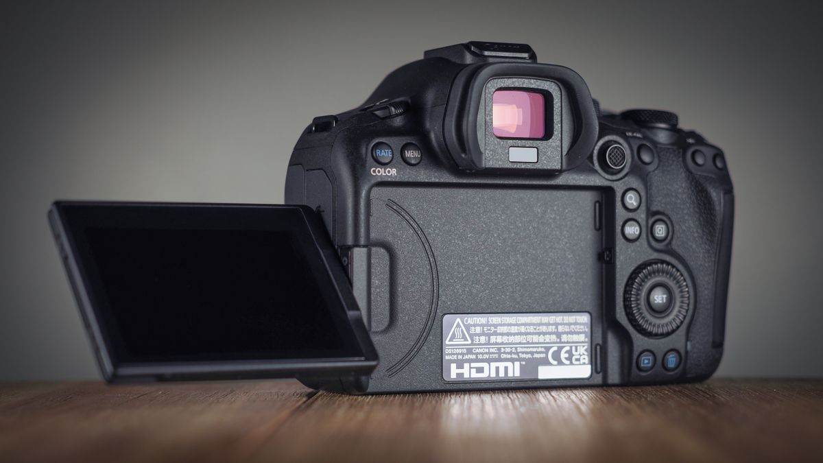 Canon EOS R6 Mark III on a wooden surface