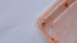 Stained plastic food container